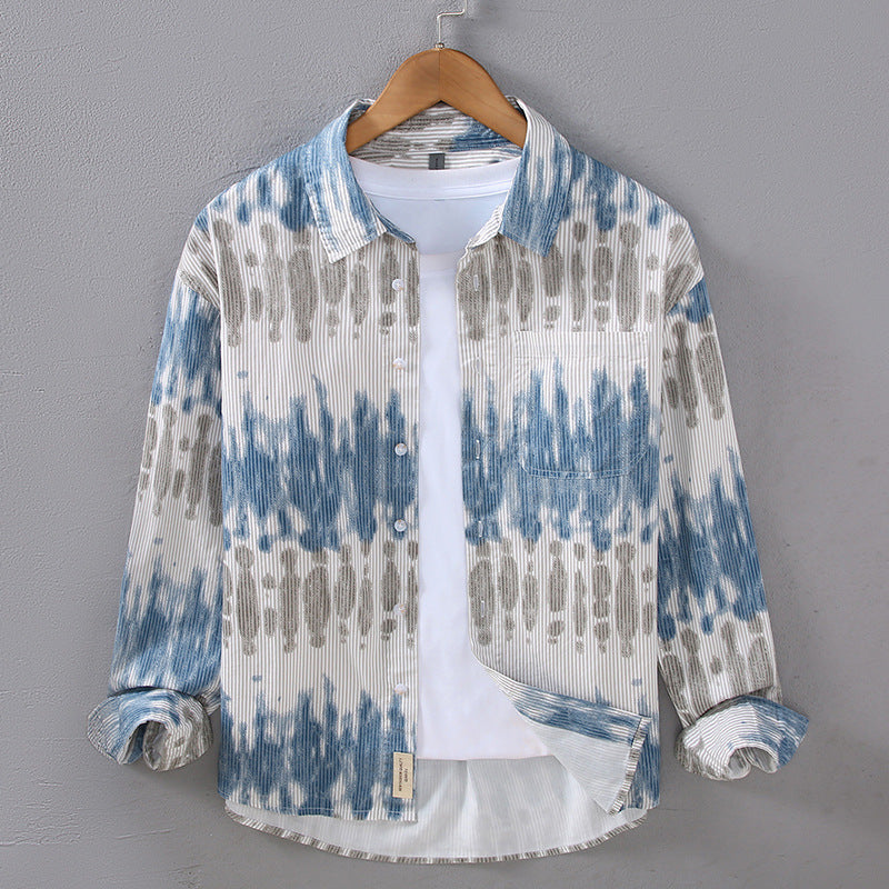 Small Square Collar Solid Color Printing All-matching mens Shirt