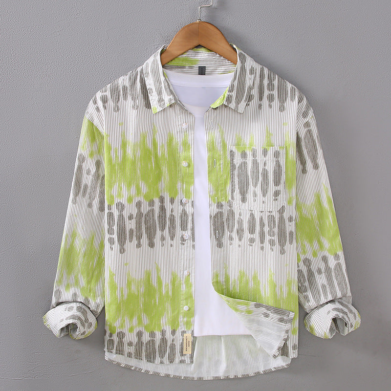 Small Square Collar Solid Color Printing All-matching mens Shirt