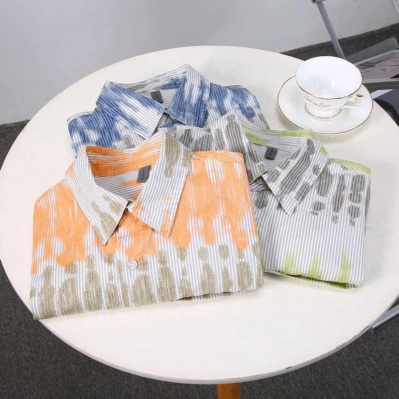 Small Square Collar Solid Color Printing All-matching mens Shirt