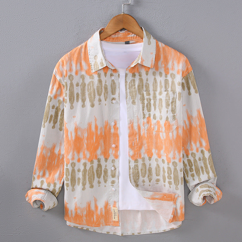 Small Square Collar Solid Color Printing All-matching mens Shirt