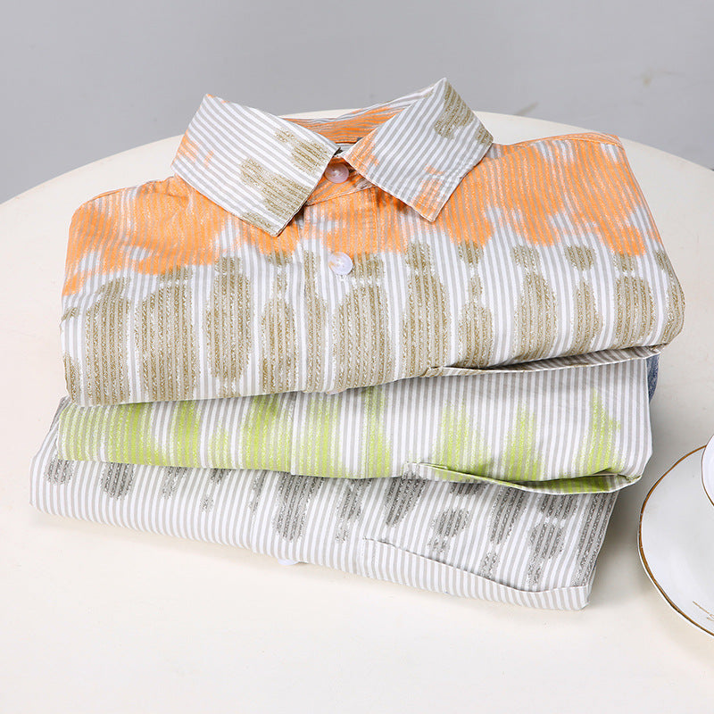 Small Square Collar Solid Color Printing All-matching mens Shirt